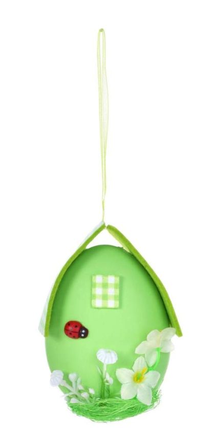 DA24521 Zielone jajko-domek, wielkanocna wisząca dekoracja z dopracowanymi szczegółami