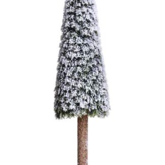 DA25772 97 cm Ośnieżona choinka na drewnianym pniu, stojąca dekoracja
