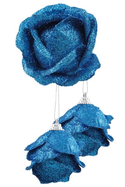 DA91084 3 ozdobne kwiaty róży, w kolorze niebieskim