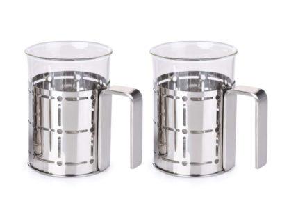 FC33751 2 szt. stylowy szklany kubek na kawę i herbatę w nierdzewnym stojaku
